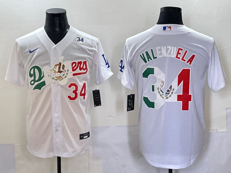 Men 2025 Los Angeles Dodgers #34 Valenzuela White Nike MLB Jersey style 7039